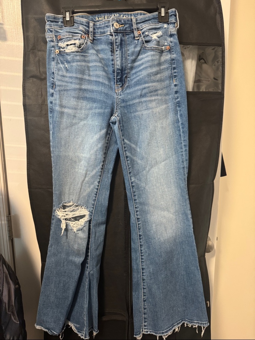 American Eagle Outfitters Medium Blue Distressed Flare Jeans